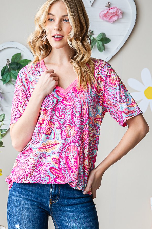 Social Graces Top - Fuchsia Multi
