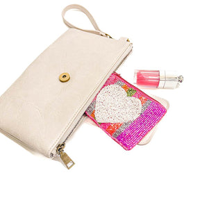 Out and About Seed Bead Coin Purse - Heart