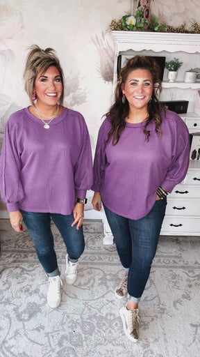 Too Much Fun Waffle Knit Top - Purple