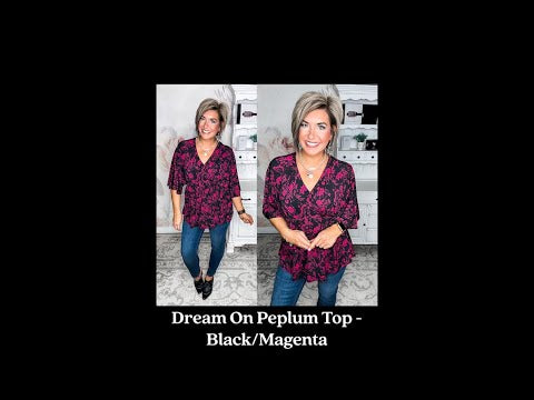 Dream On Peplum Top - Black/Magenta