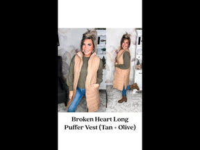 Broken Heart Long Puffer Vest - Olive