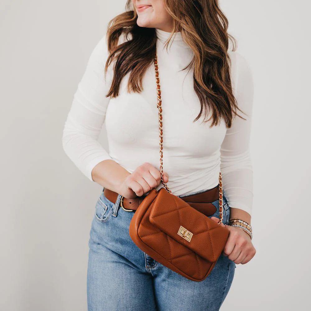 Queenie Quilted Crossbody Bag - Brown