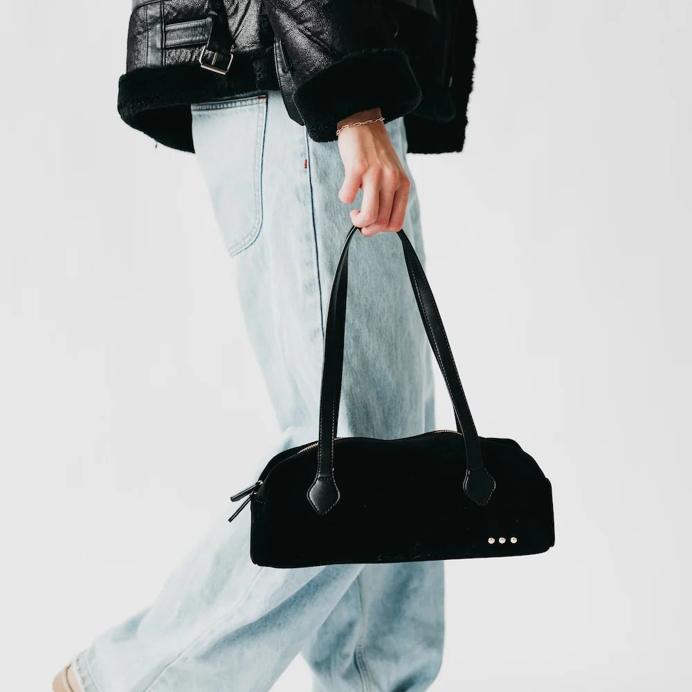 BLACK FRIDAY EXCLUSIVE - Sally Suede Barrel Shoulder Bag - Black