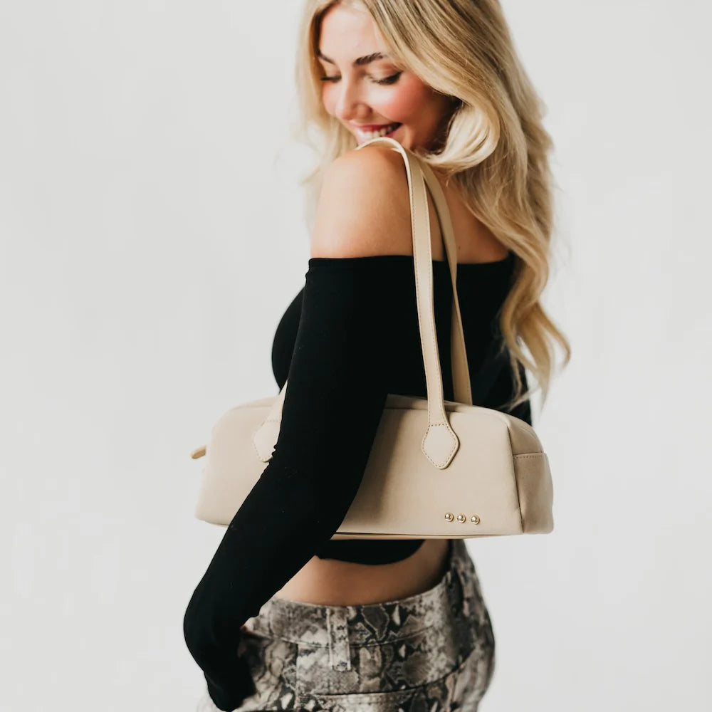 BLACK FRIDAY EXCLUSIVE - Sally Suede Barrel Shoulder Bag - Oat