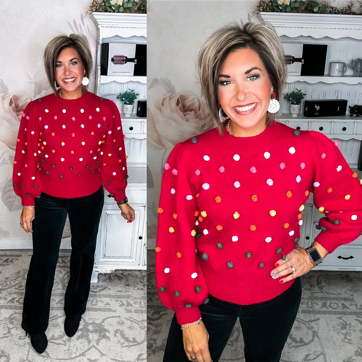 Party Isn't Over Pom Sweater - Red