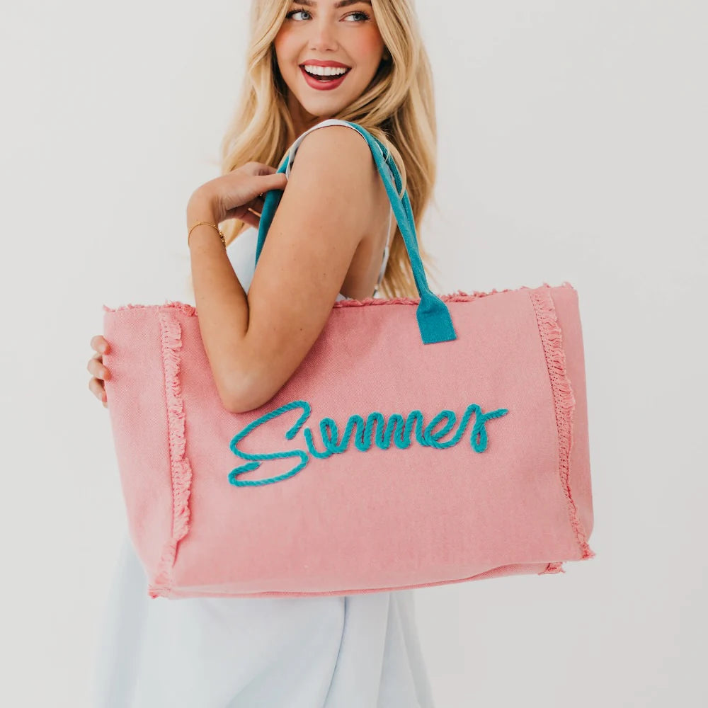 Summer Sunshine Beach Tote - Dusty Pink & Teal