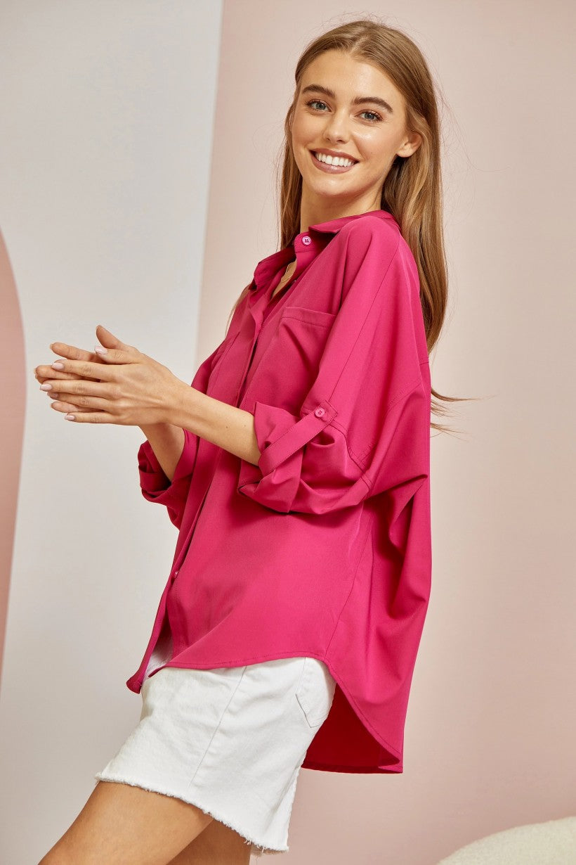 Takes Time Relaxed Button Down - Magenta