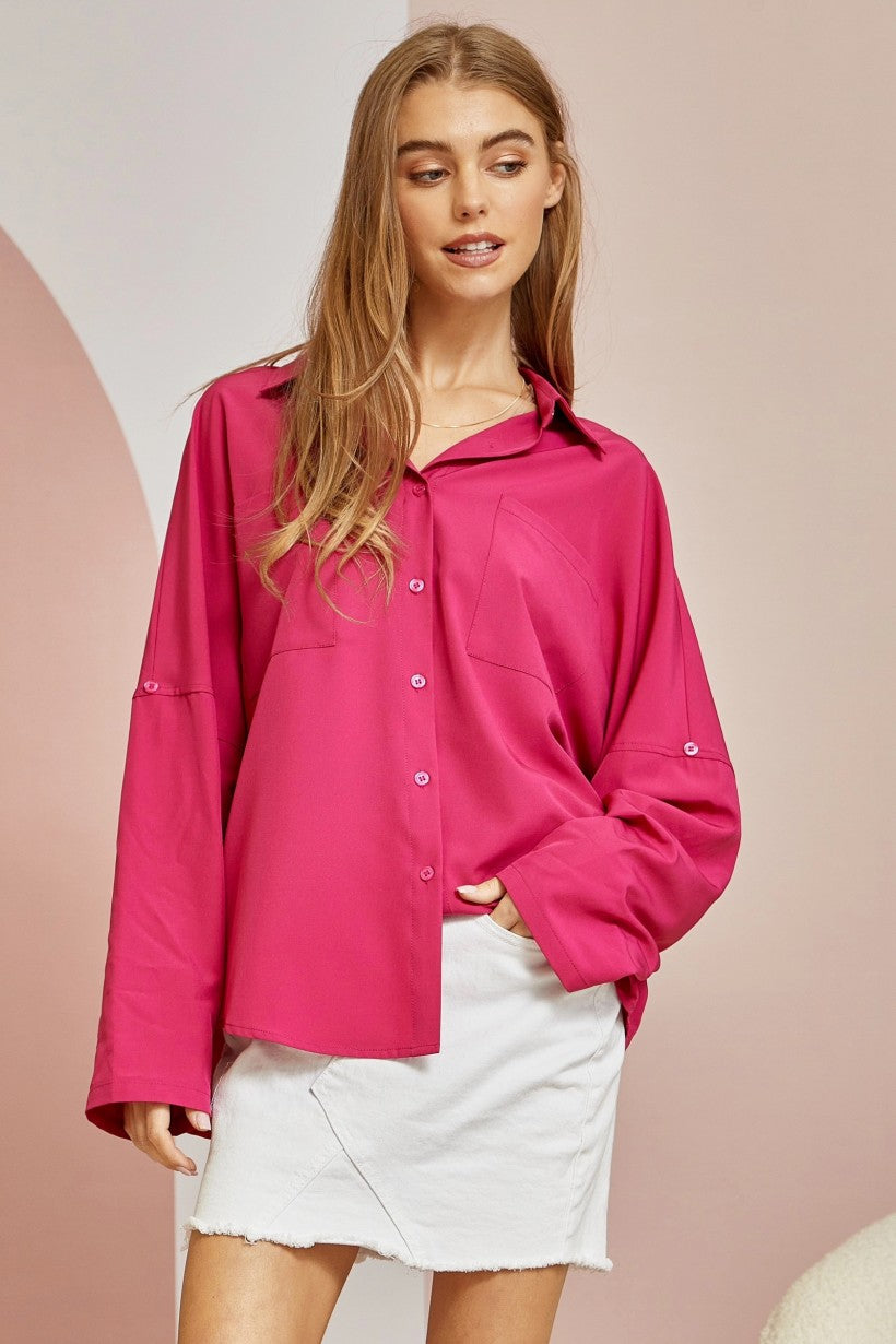 Takes Time Relaxed Button Down - Magenta