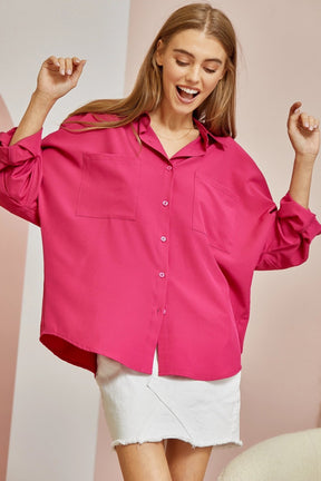 Takes Time Relaxed Button Down - Magenta
