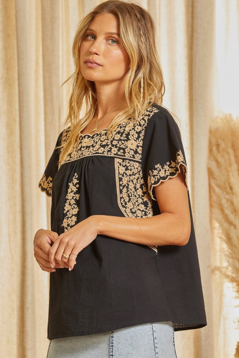 Good to See You Embroidered Blouse