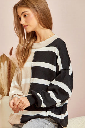 Not Playing Games Striped Sweater - Black/Oatmeal