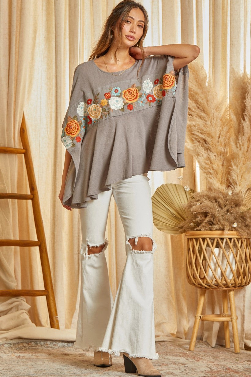 Raise the Bar Embroidered Blouse - Light Grey