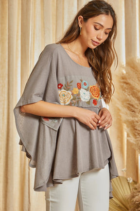 Raise the Bar Embroidered Blouse - Light Grey