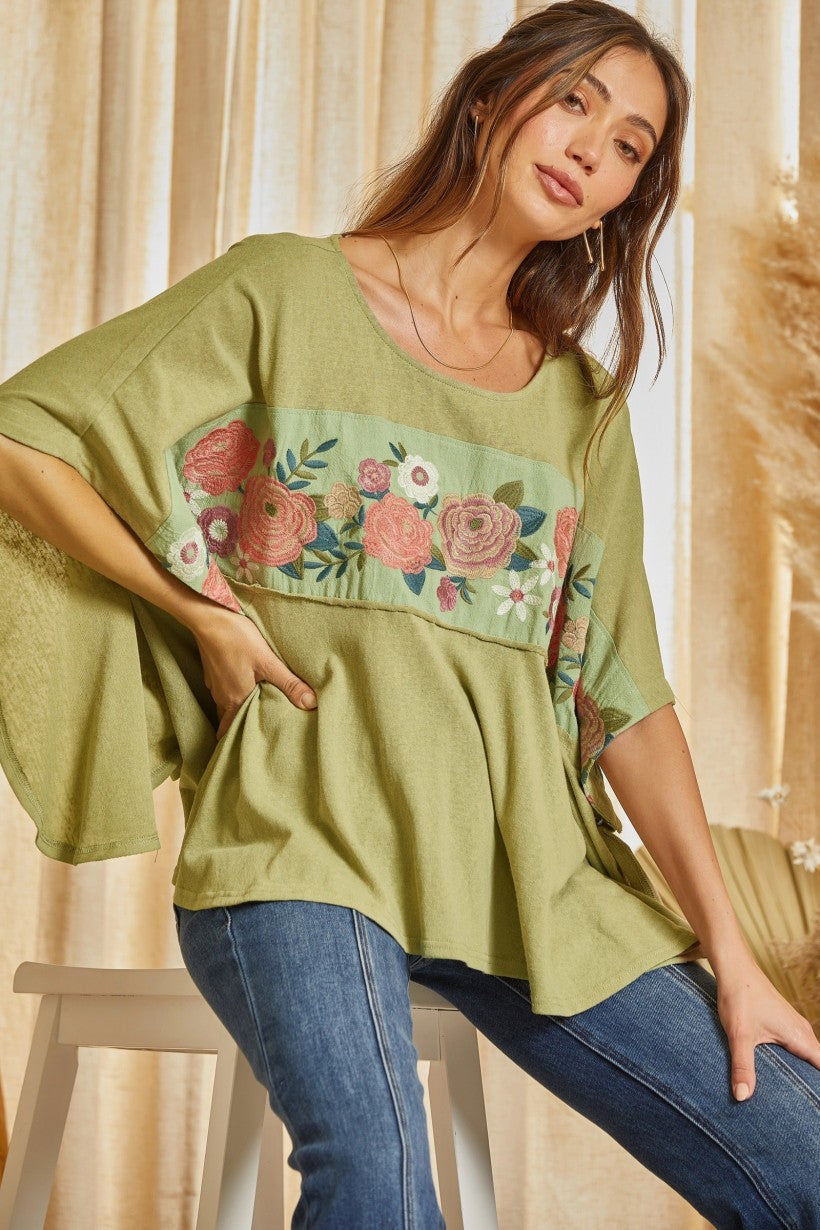 Raise the Bar Embroidered Blouse - Sage