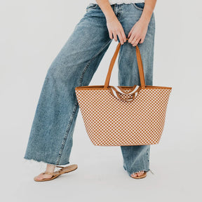 Woven Tiffany Organizer Tote - Checkered Brown