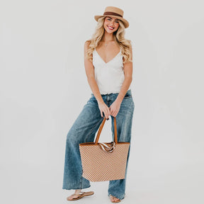 Woven Tiffany Organizer Tote - Checkered Brown