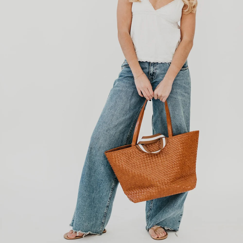 Woven Tiffany Organizer Tote - Brown