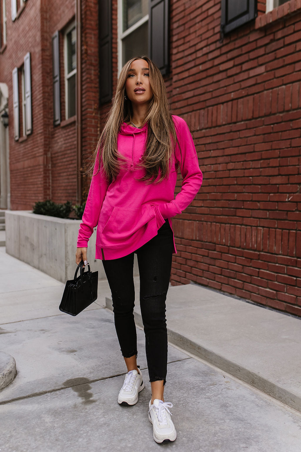 Ampersand Avenue SideSlit Hoodie - Hot Pink