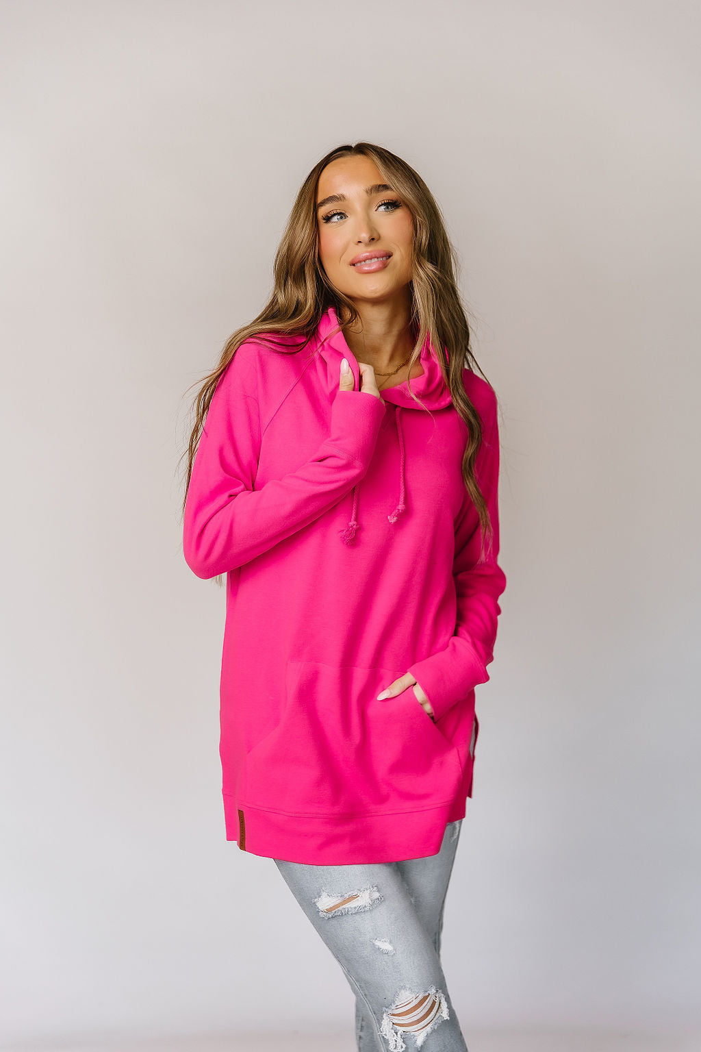 Ampersand Avenue SideSlit Hoodie - Hot Pink