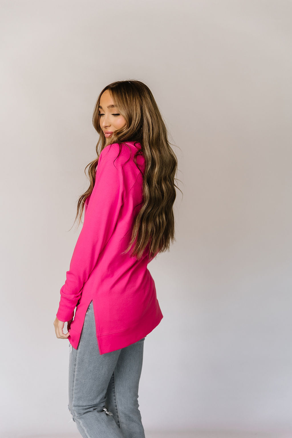 Ampersand Avenue SideSlit Hoodie - Hot Pink