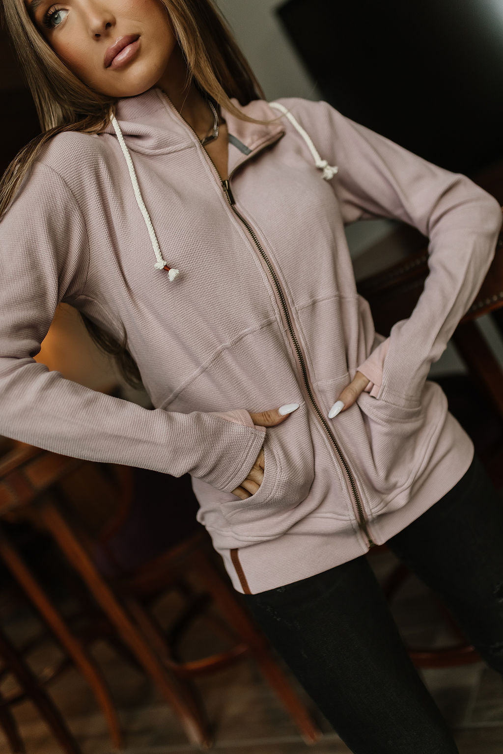 Ampersand Avenue Fullzip Sweatshirt Waffle Knit - Blush