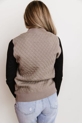 Ampersand Avenue Quilted Bomber Jacket - Taupe & Black