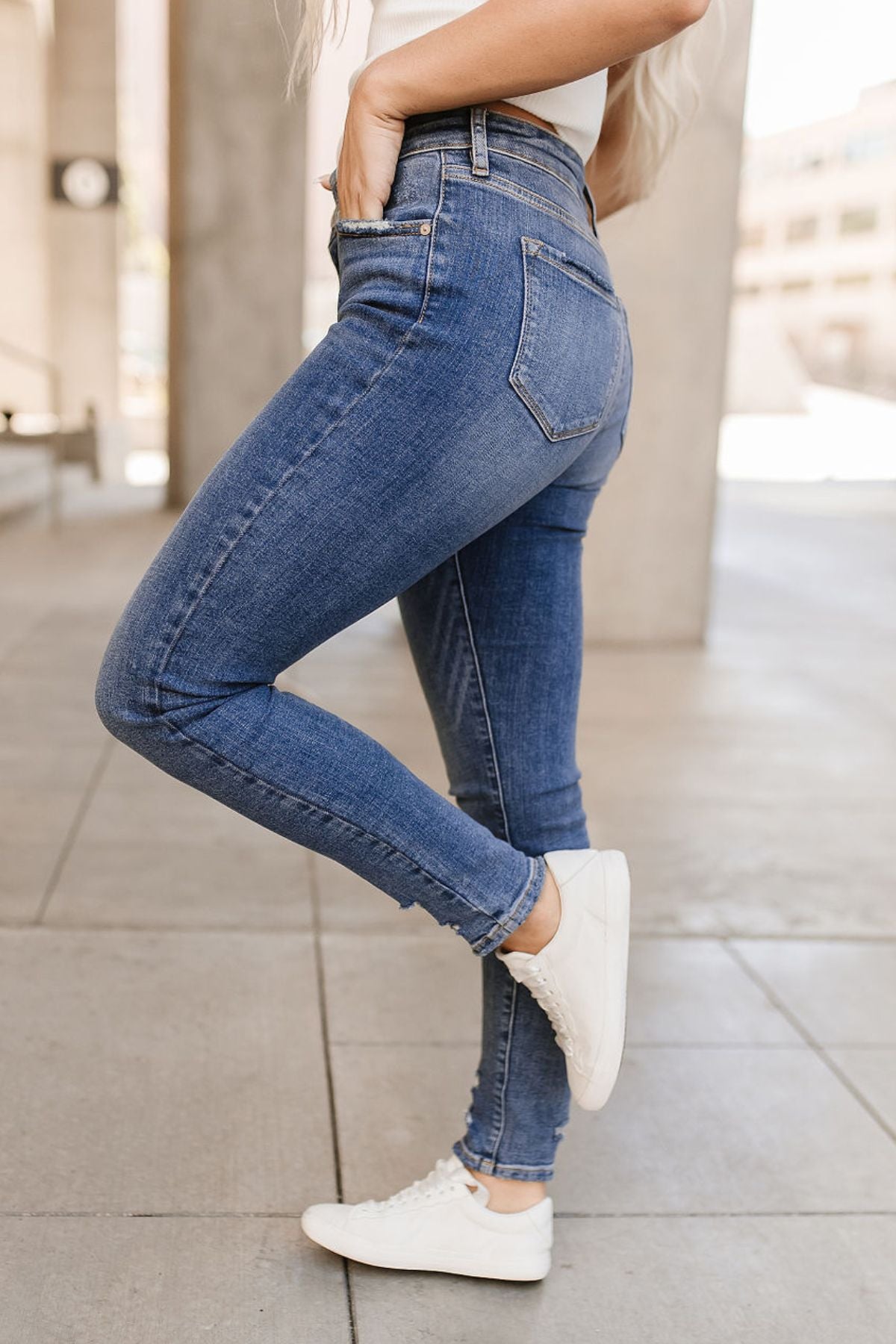 Ampersand Avenue 622 Denim - Distressed Ankle Skinny Jeans
