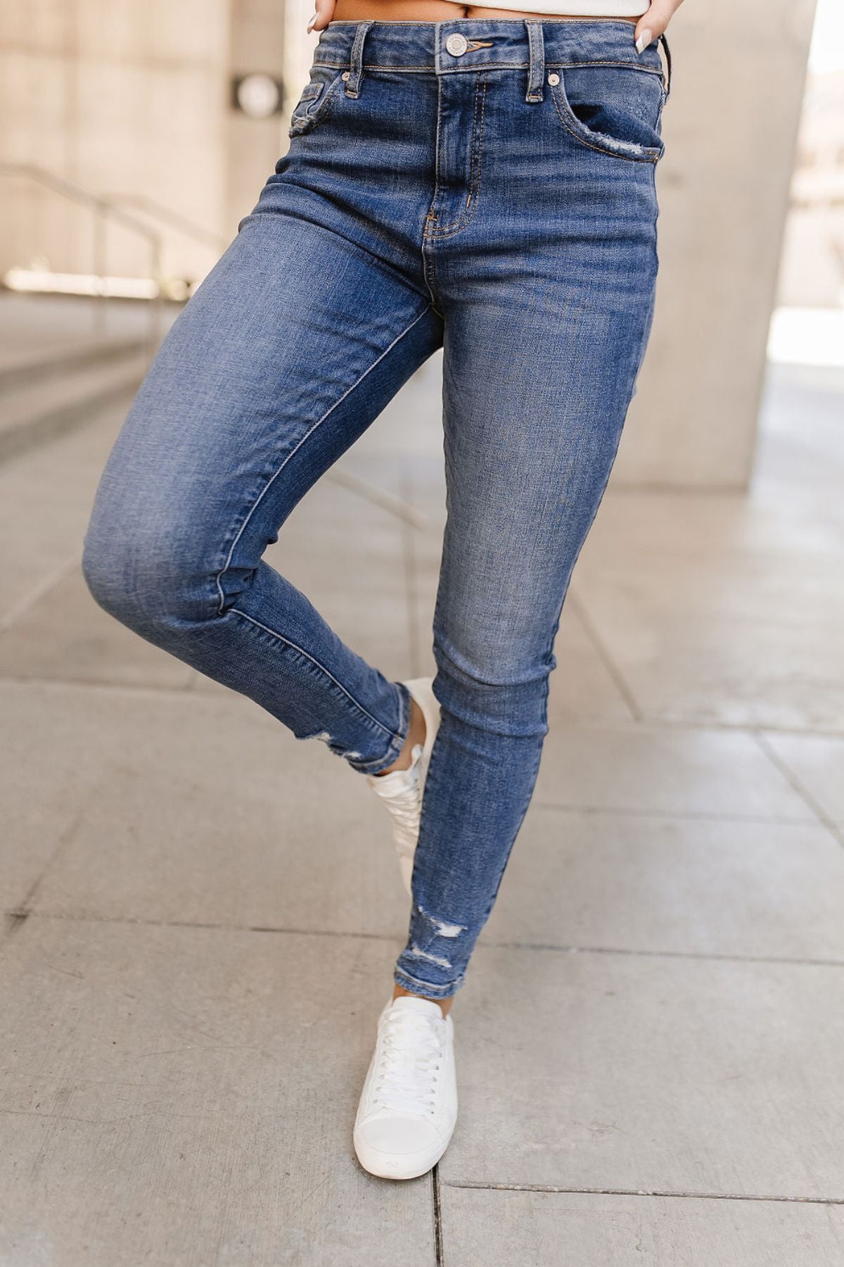 Ampersand Avenue 622 Denim - Distressed Ankle Skinny Jeans
