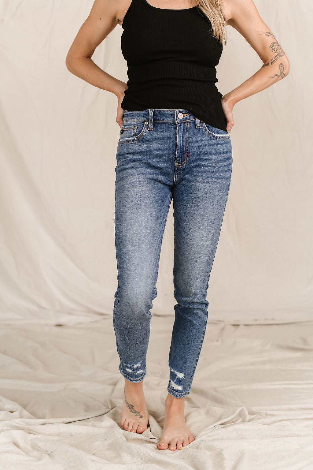 Ampersand Avenue 622 Denim - Distressed Ankle Skinny Jeans