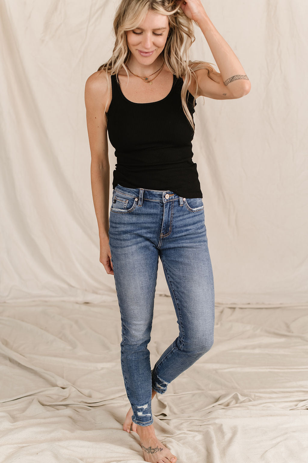 Ampersand Avenue 622 Denim - Distressed Ankle Skinny Jeans