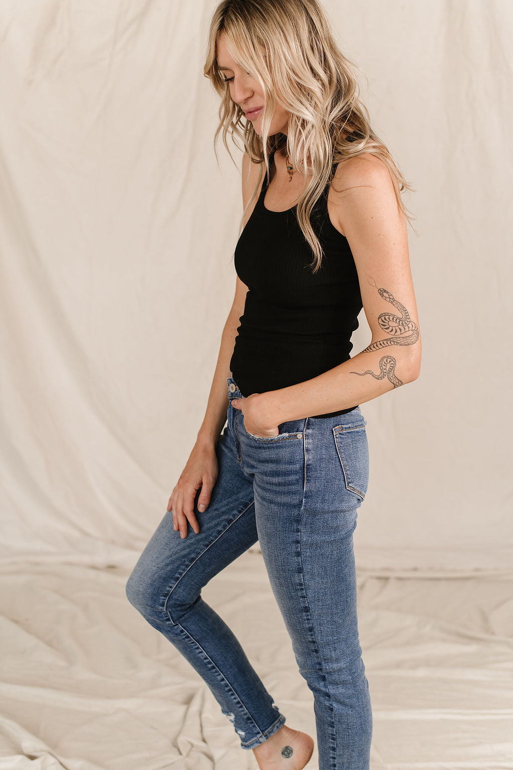 Ampersand Avenue 622 Denim - Distressed Ankle Skinny Jeans