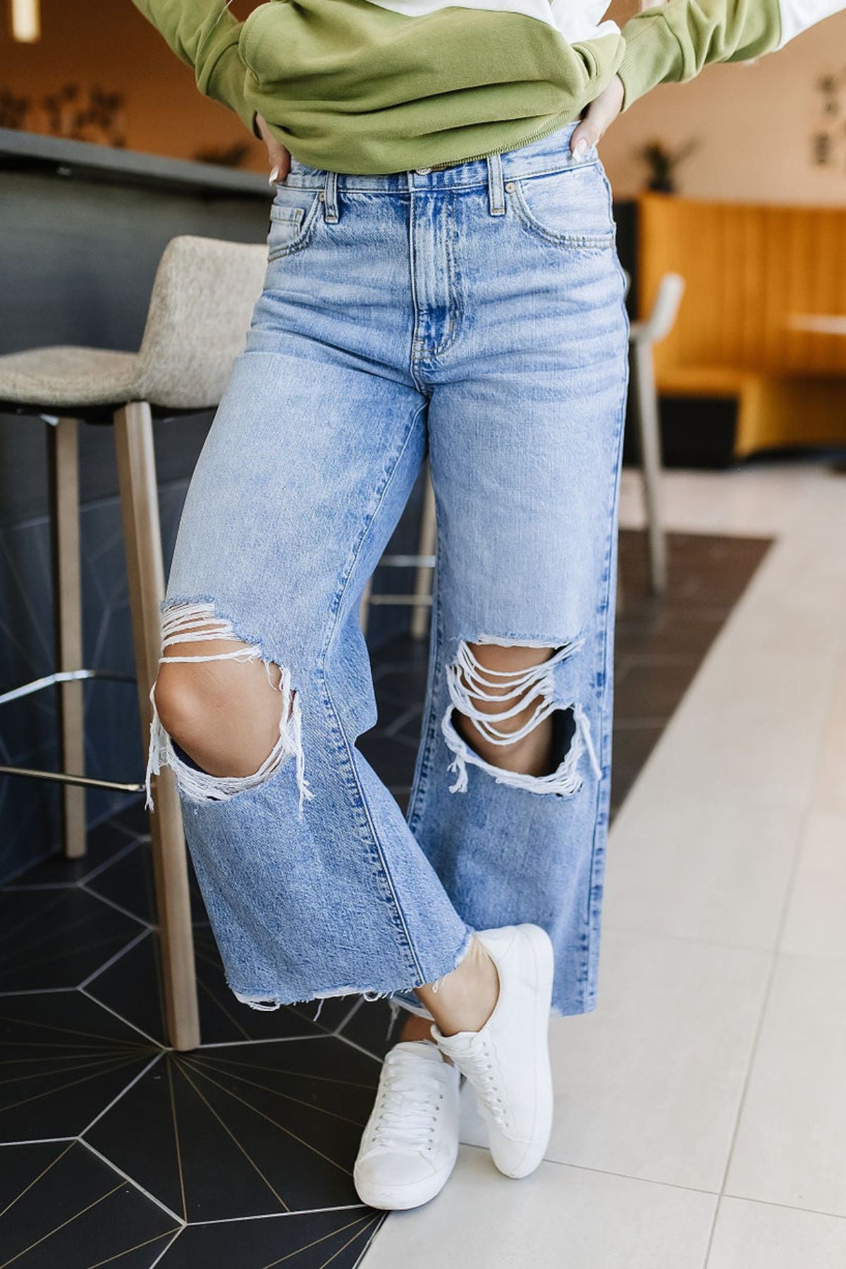 Ampersand Avenue 518 Denim - Heavy Distressed Wide Leg Crop Jeans