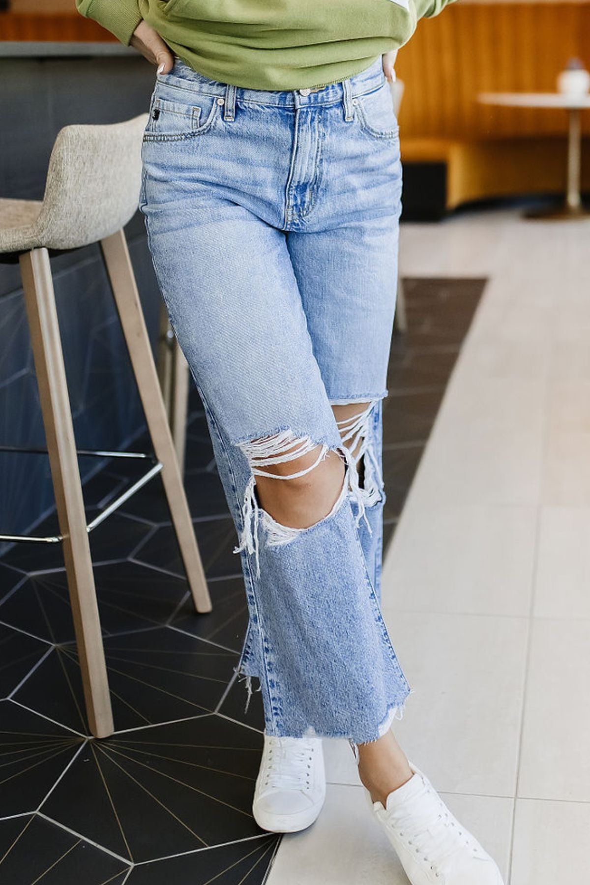 Ampersand Avenue 518 Denim - Heavy Distressed Wide Leg Crop Jeans