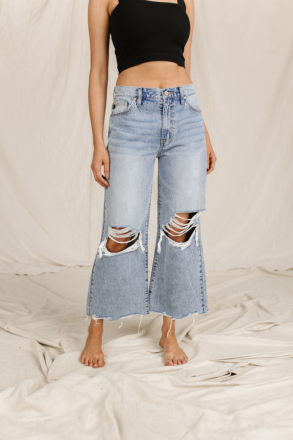 Ampersand Avenue 518 Denim - Heavy Distressed Wide Leg Crop Jeans