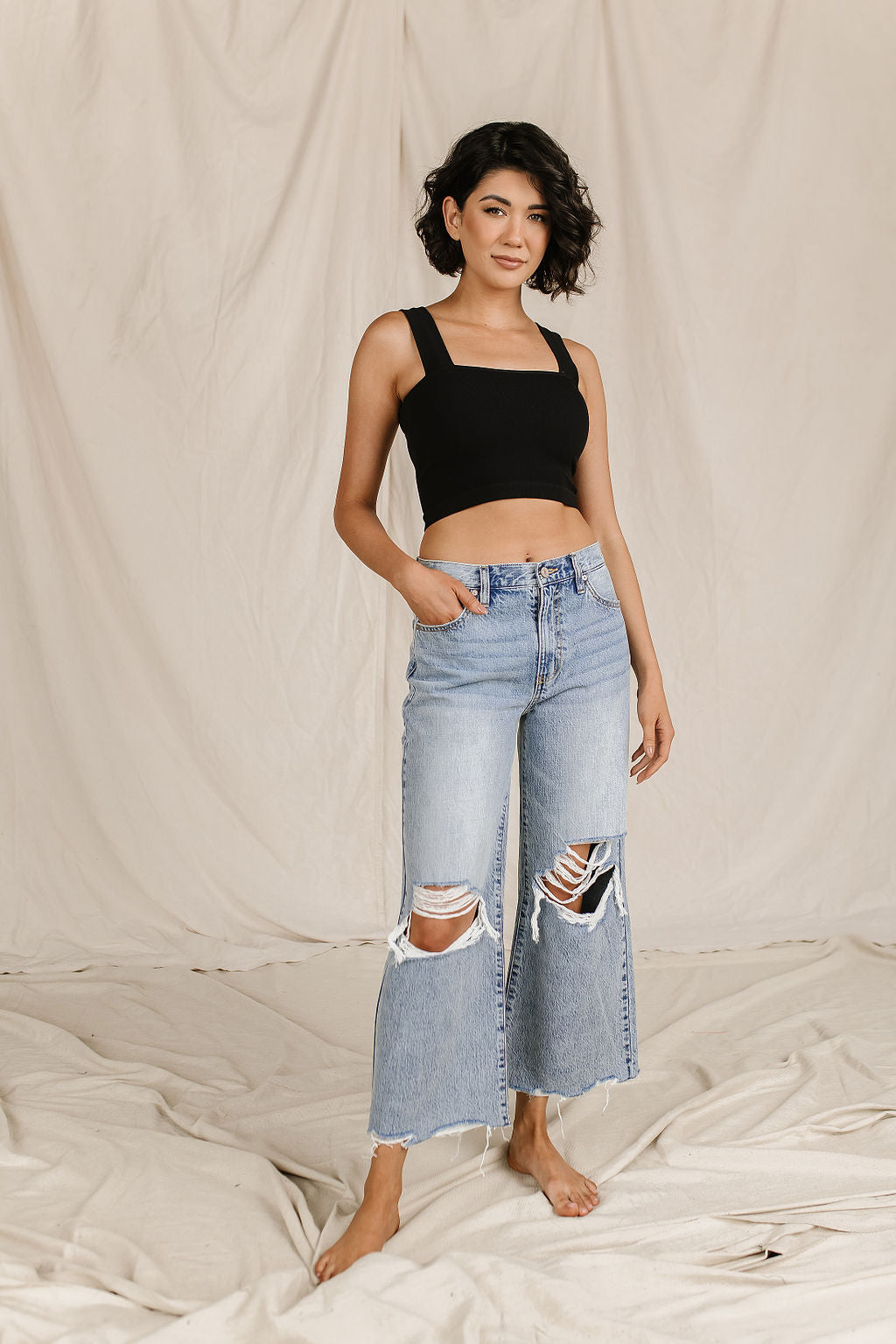 Ampersand Avenue 518 Denim - Heavy Distressed Wide Leg Crop Jeans