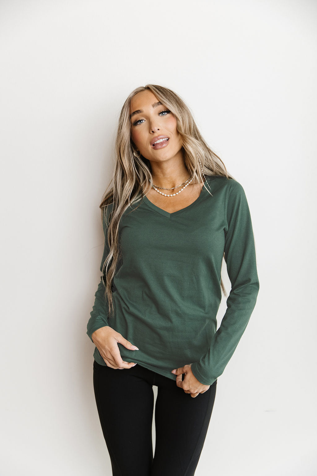 Ampersand Avenue Long Sleeve Vneck Lulu Tee - Green