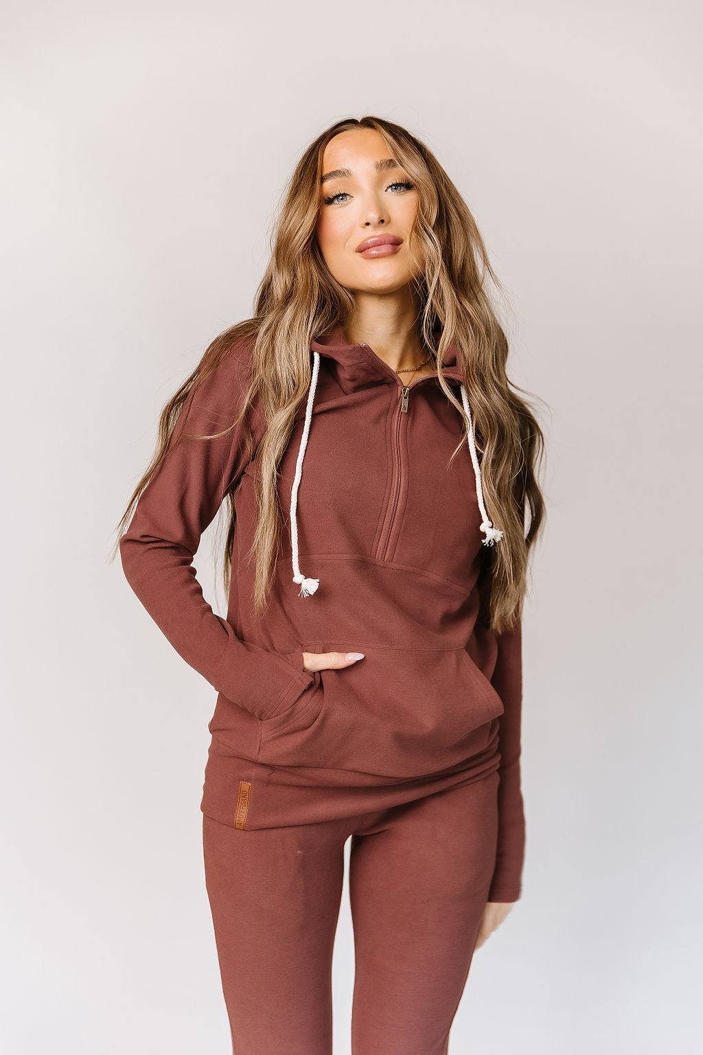 Ampersand Avenue - Halfzip Hoodie Performance Fleece - Mahogany