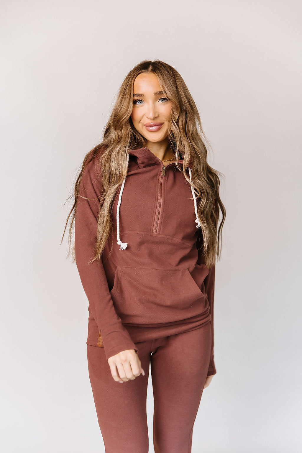 Ampersand Avenue - Halfzip Hoodie Performance Fleece - Mahogany