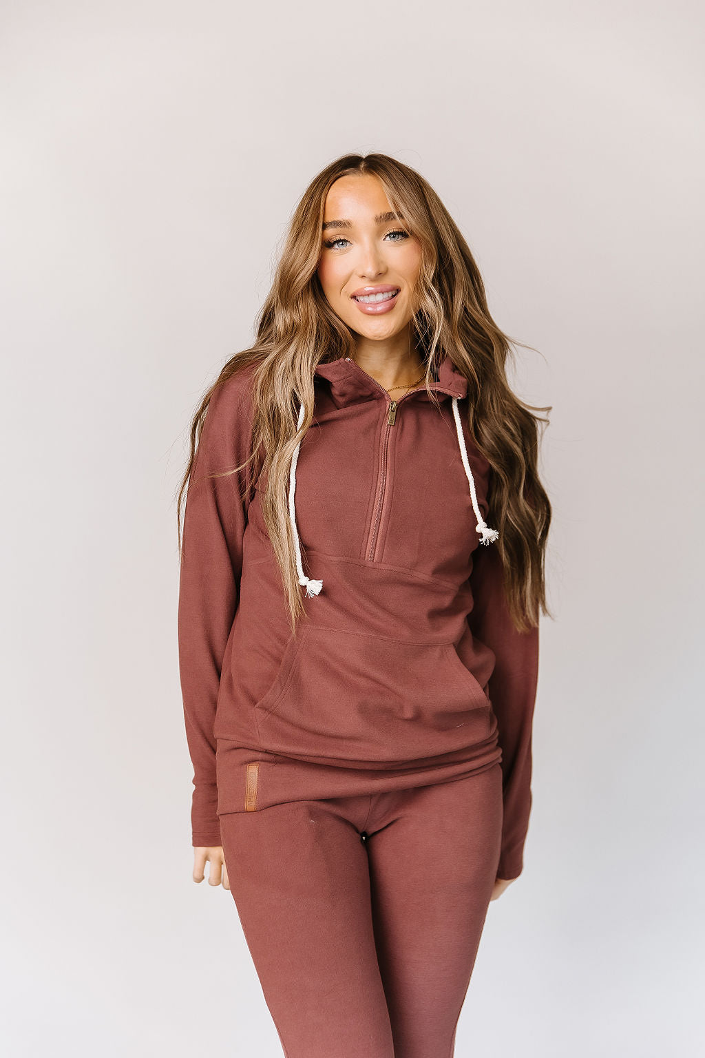 Ampersand Avenue - Halfzip Hoodie Performance Fleece - Mahogany