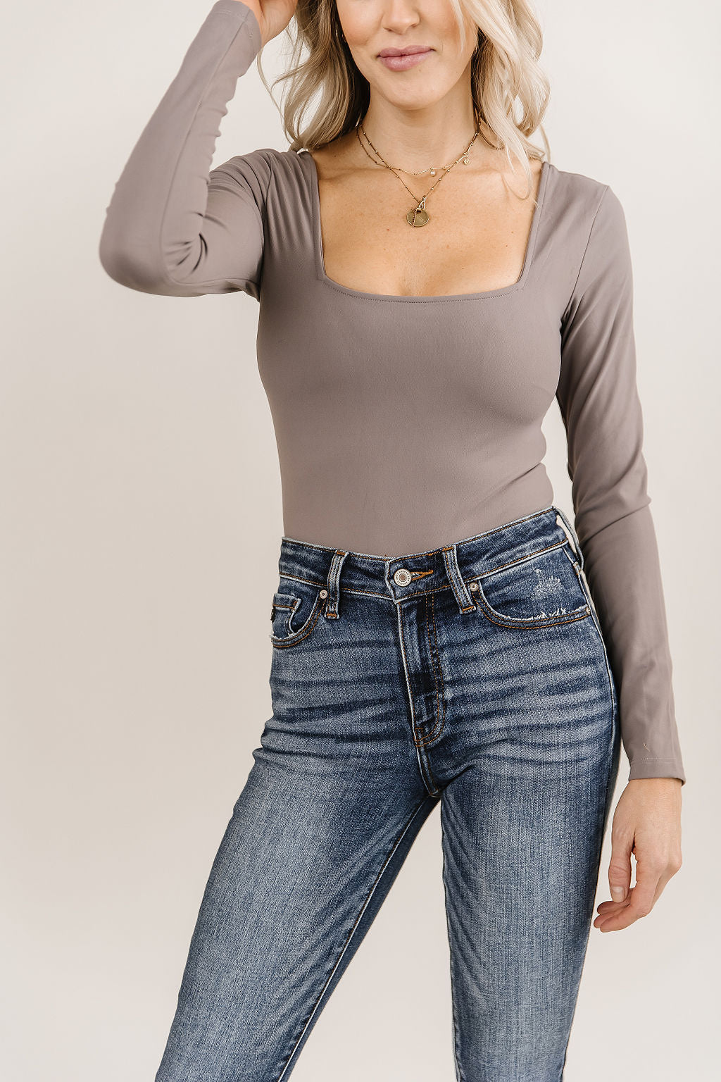 Ampersand Avenue Long Sleeve Bodysuit - Charcoal