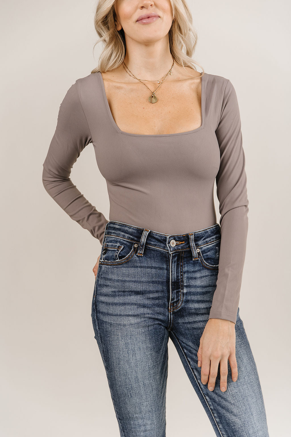 Ampersand Avenue Long Sleeve Bodysuit - Charcoal