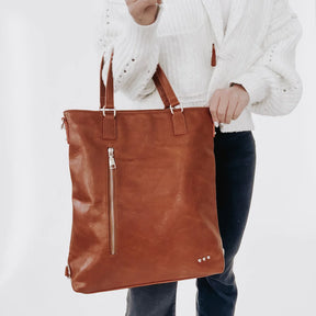 Upper East Side Vegan Leather Tote Bag - Brown