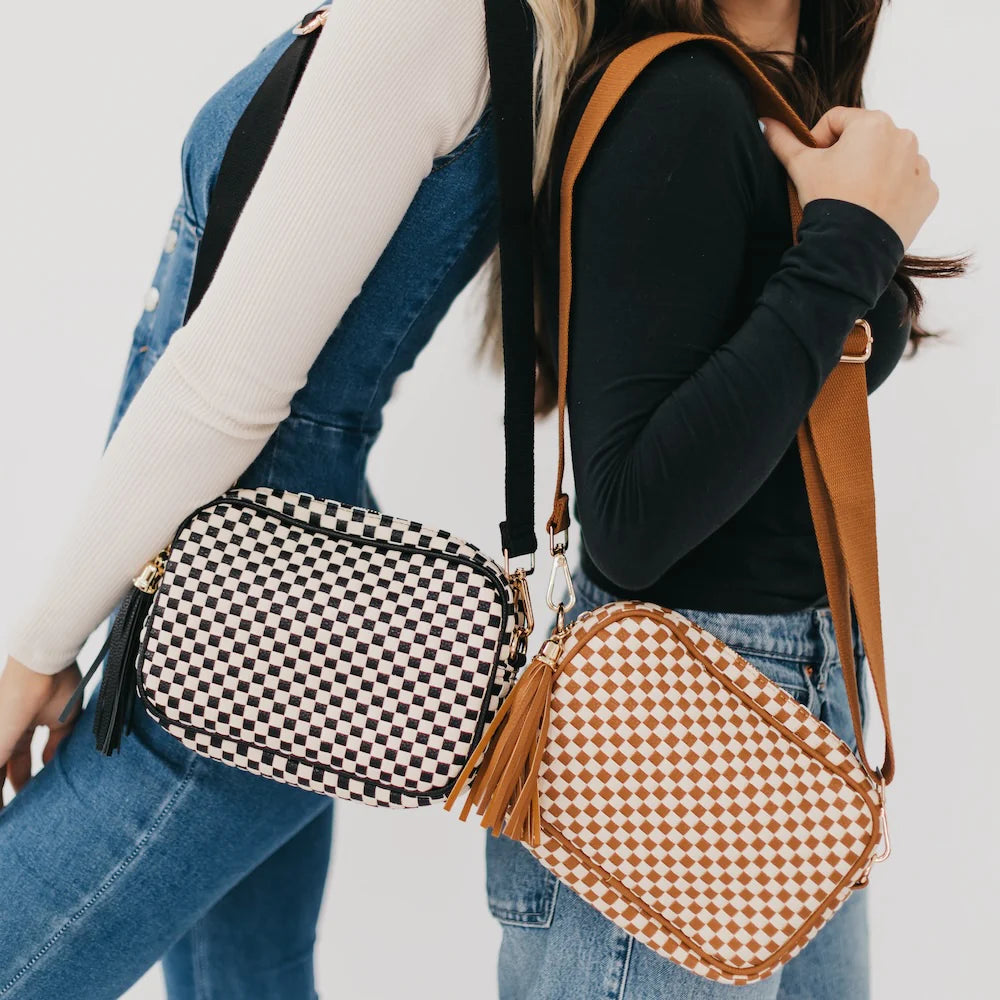 Woven Willow Crossbody Camera Bag - Checkered Black