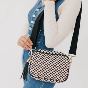 Woven Willow Crossbody Camera Bag - Checkered Black