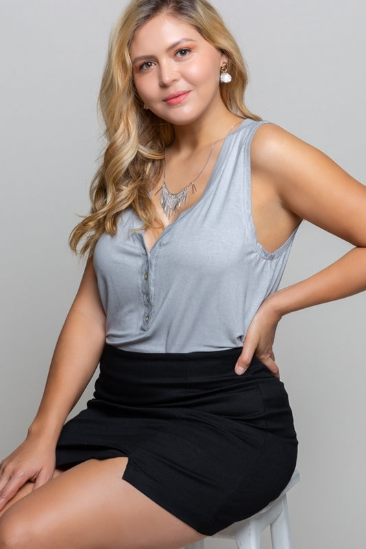 Loving Soul Button Front Tank - Dove Grey