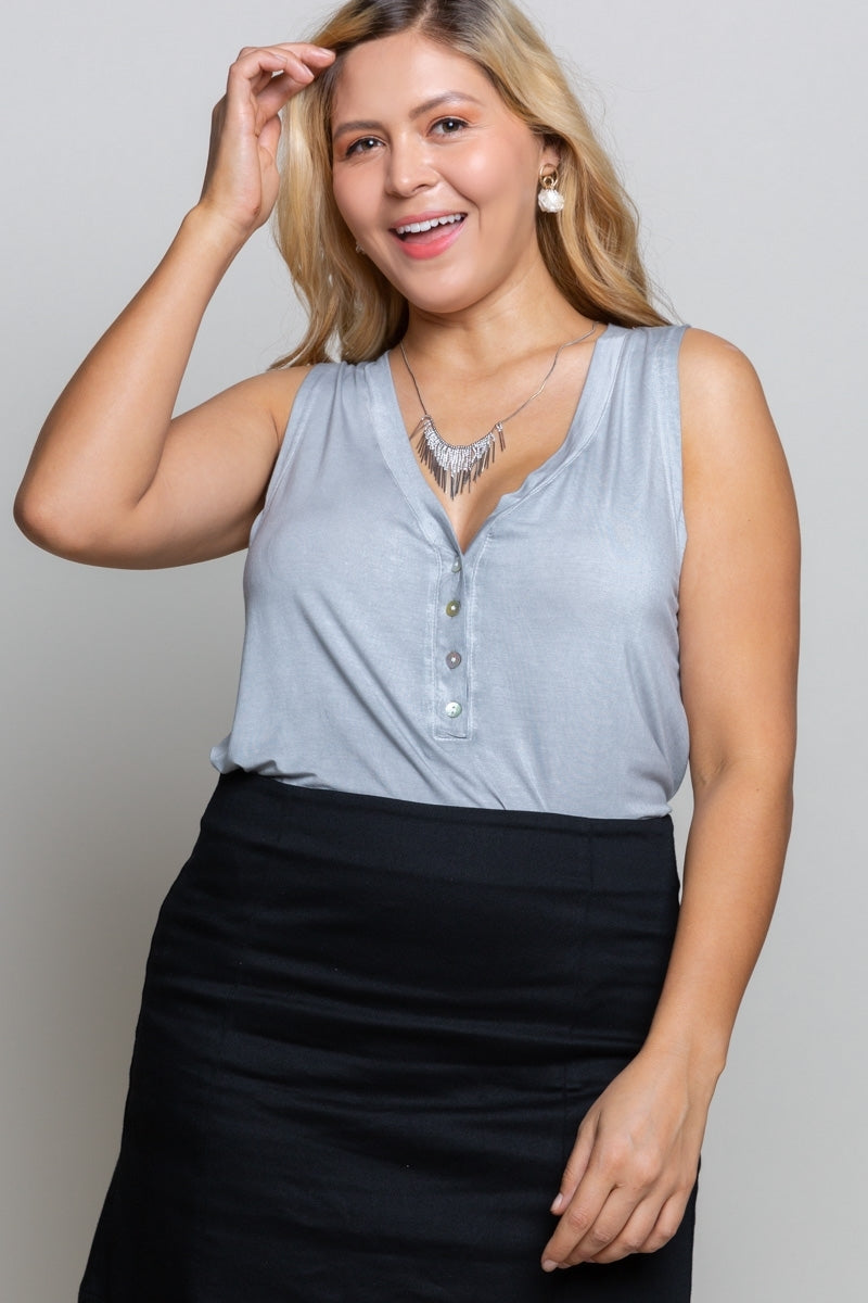 Loving Soul Button Front Tank - Dove Grey