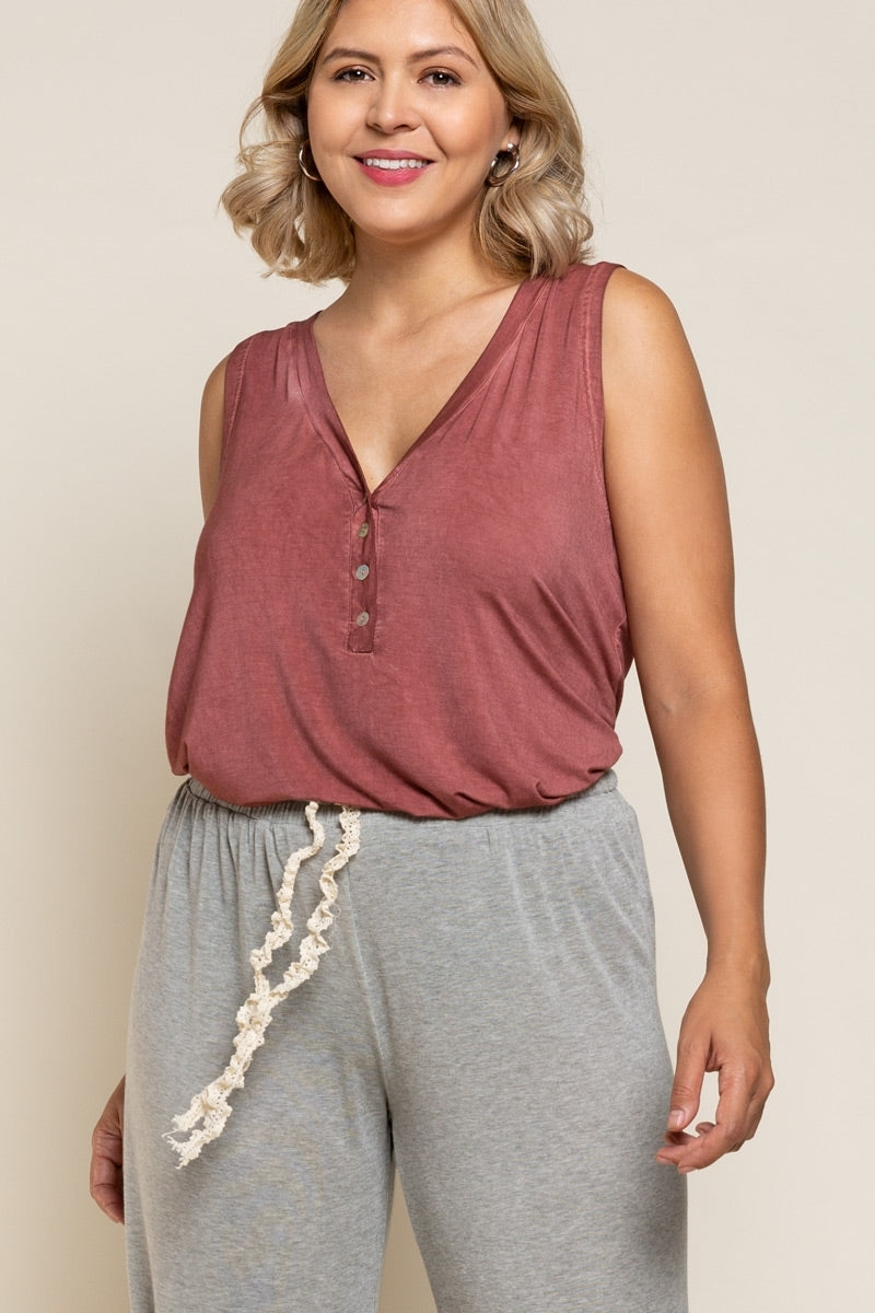 Loving Soul Button Front Tank - Red Brick