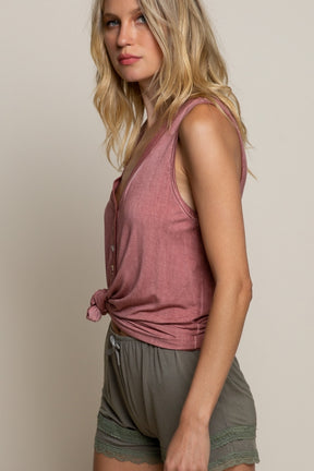 Loving Soul Button Front Tank - Red Brick