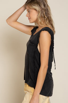 Never Before Lace-Up Back Tank - Black