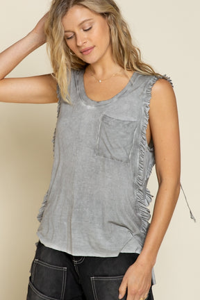 Never Before Lace-Up Back Tank - Grey